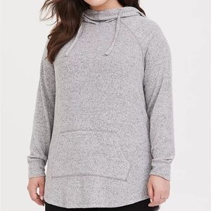 SUPER SOFT PLUSH LIGHT GREY COWL NECK HOODIE